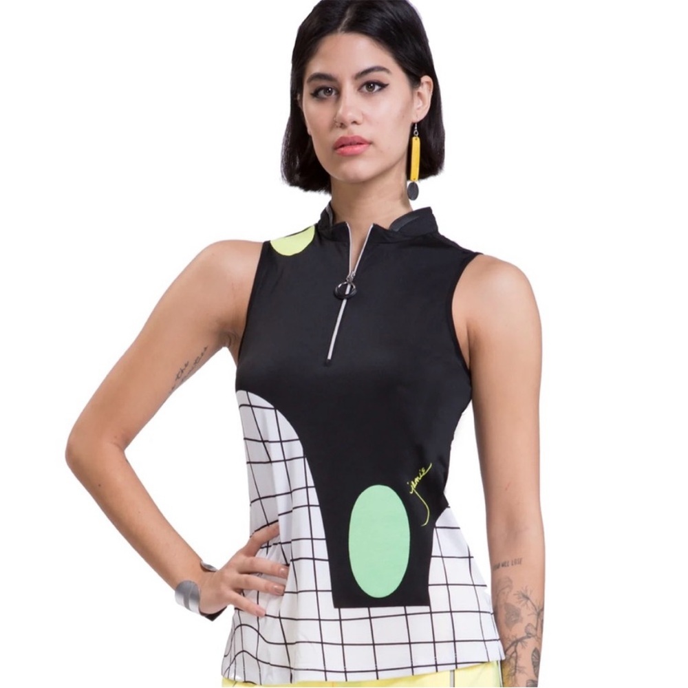 Jamie‎ Sadock NWT Sleeveless Patterned 1/4 Zip Golf Shirt Zest 457